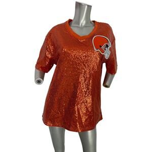 NFL Girls Youth  Orange Cleveland Browns  Wordmark Sequin V-neck Top Size L